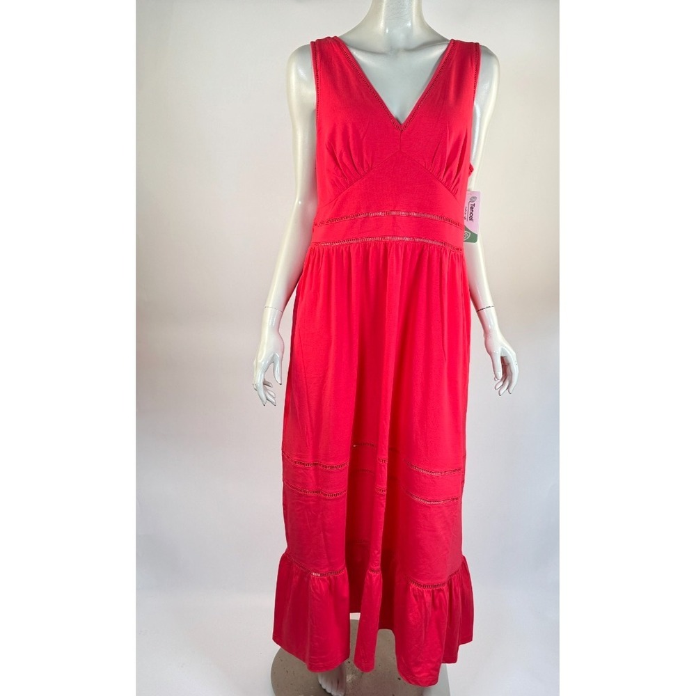 Lands' End Sleeveless Maxi Dress Women L 14-16 NWT Stretch Cotton V-Neck Jersey